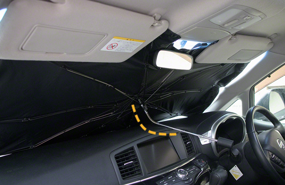 自動車用 柄を曲げられる 折りたたみ傘型サンシェード 3R-KSA03