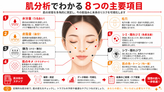 スキンアナライザーで測定できる主な肌項目